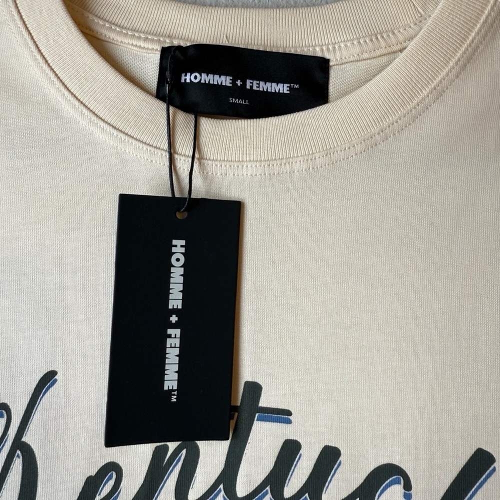 Homme + Femme. Cream Kentucky Derby T-Shirt. Size Small. Unisex. - Picture 5 of 7